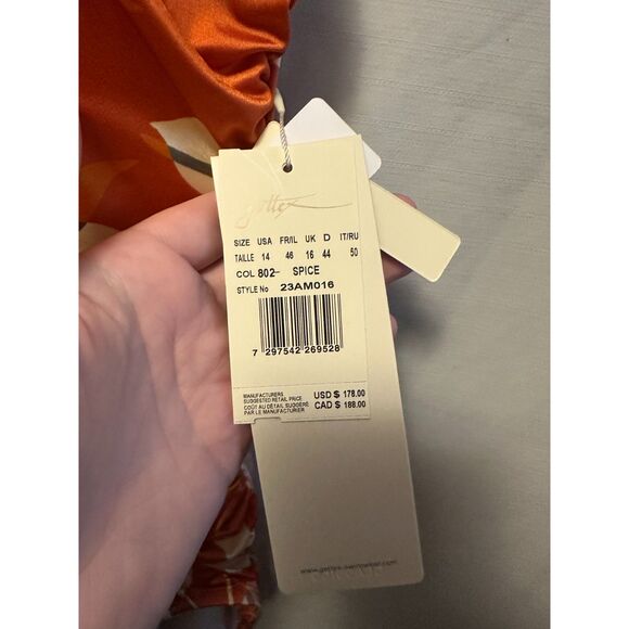 NWT Gottex Amore Deep Pluge Halter One Piece Swim Suit Size 14 Spice - Picture 2 of 5